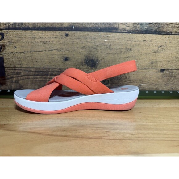 Clarks Cloudsteppers Sandals Womens 9.5 Arla Belle Wedge Slingback Orange Fabric - Picture 8 of 10